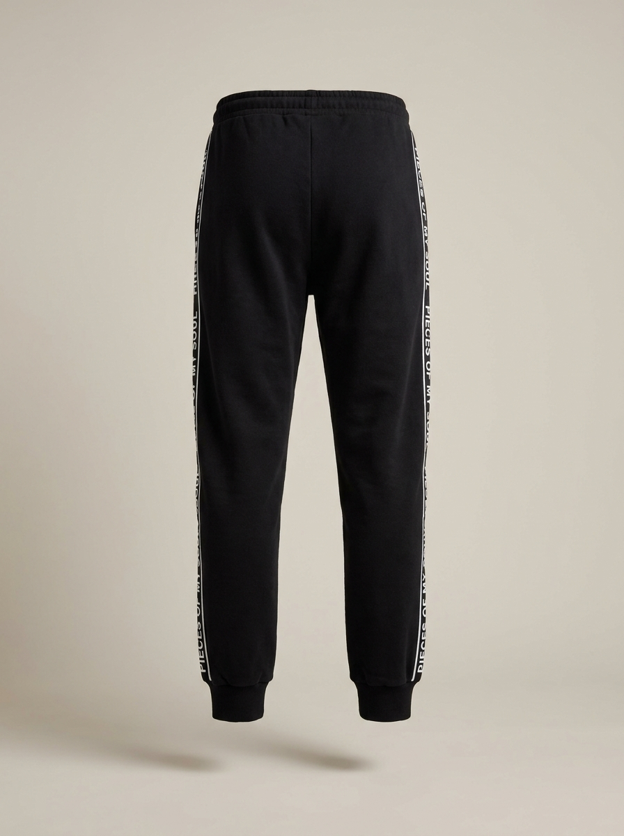 Black POMS joggers, back view