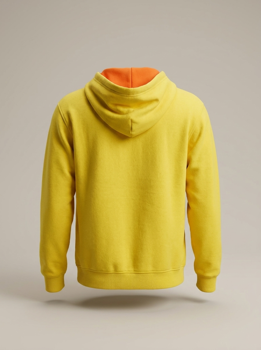 POMS x THEHOLLYROD yellow hoodie, back view