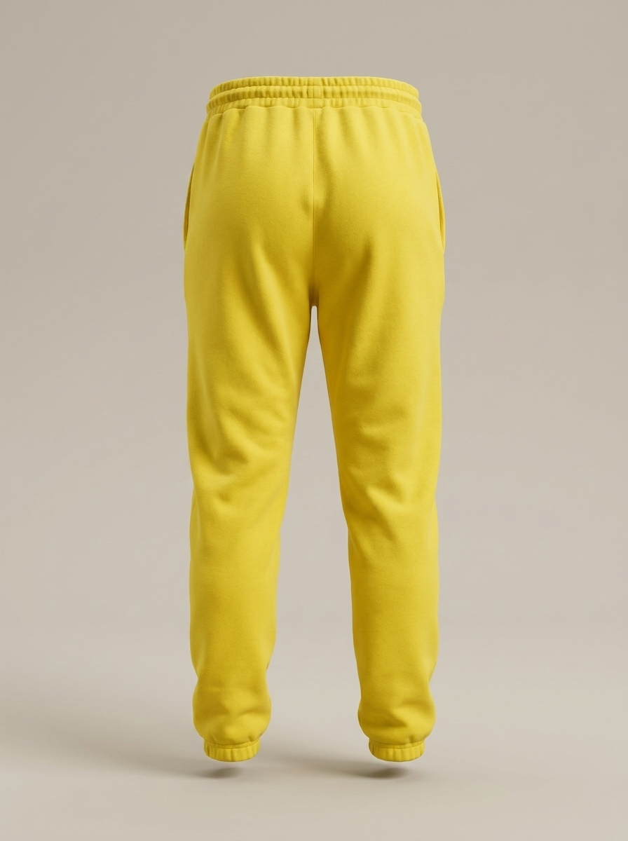 POMS x THEHOLLYROD yellow joggers, back view